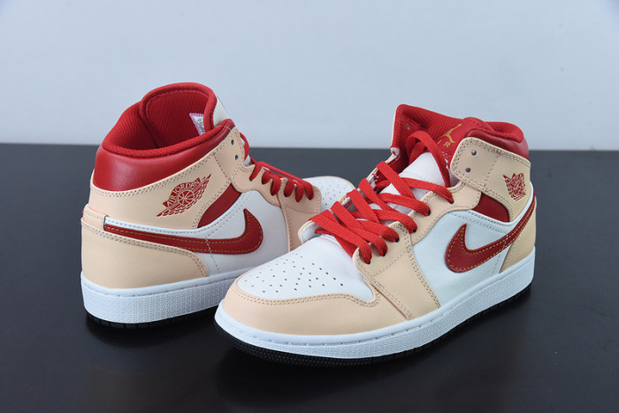 Jordan 1 Mid Light Curry Cardinal (GS) - 554725-201